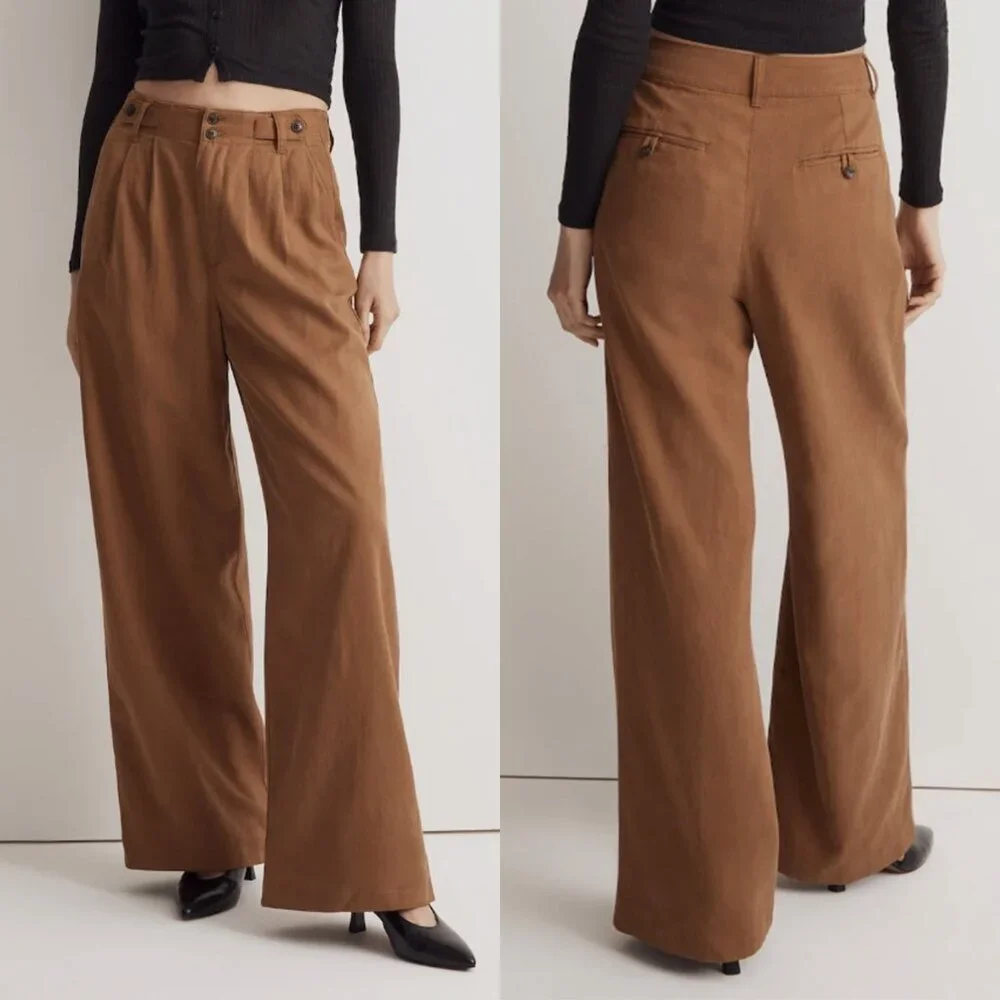 Madewell The Harlow Wide-Leg Linen Blend Pant in Acorn Brown, size 4 - Picture 2 of 13